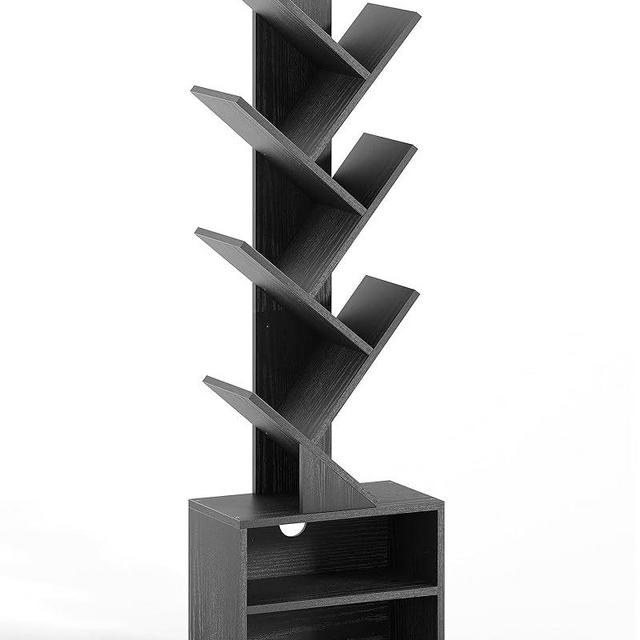 SUNMORY 6 Tier Tree Bookshelf, Small Bookcase with Storage Cabinet, Modern Narrow Bookshelves Organizer, Floor Standing Book Shelf for Bedroom/Living Room/Home Office/Corner, Black