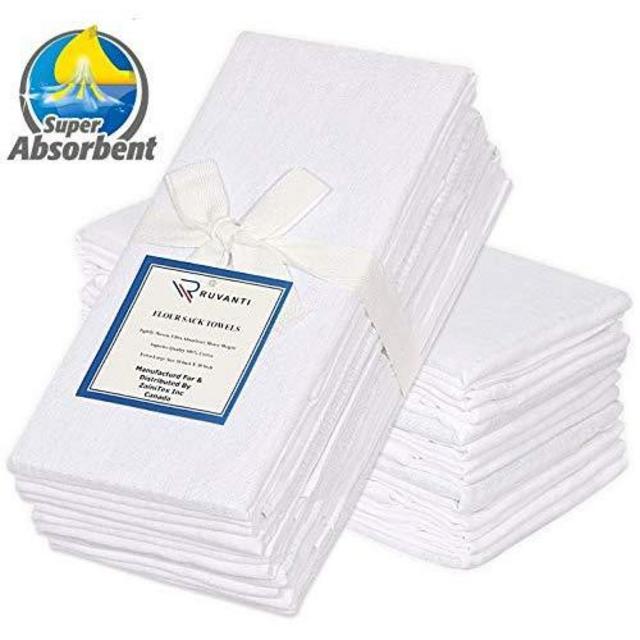 Ruvanti Flour Sack Towels 12 Pack 28 x 28 Inches, Ring Spun 100% Cotton Flour Sack Dish Towels, Machine Washable, Absorbent Tea Towels - Flour Sack
