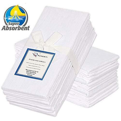 Ruvanti 12 Pack Extra Large Flour Sack Dish Towels (30" X 30") Highly Absorbent Kitchen Towels/Tea Towels - 100% Cotton Multi-Purpose Towels for Embroidery. Cleaning Cloth/Dish Towels/Bar Towels.