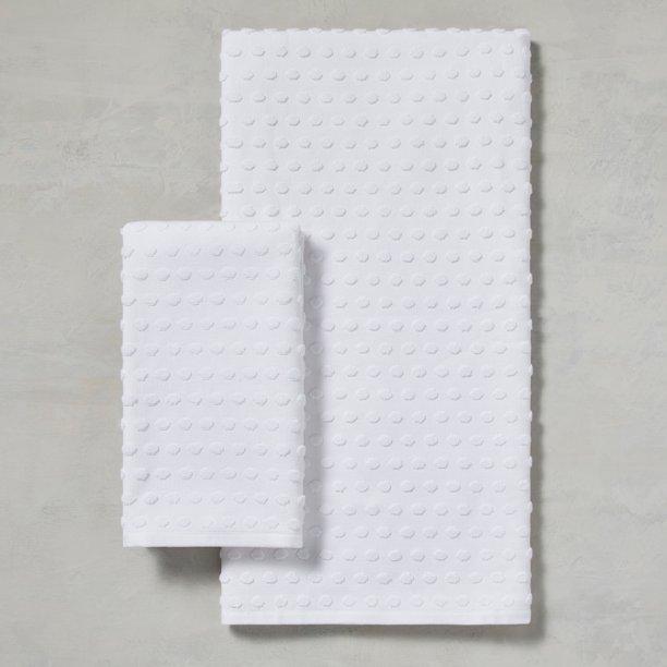 Better Homes & Gardens Ditsy Dots Cotton Bath and Hand Towel Set, White, Set of 2