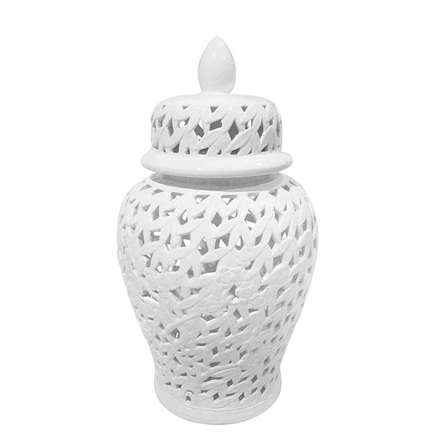 Sagebrook Home, White Pierced Ceramic Temple JAR, 13.75x13.75x24