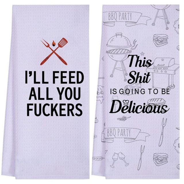 LXOMILL Funny Kitchen Towels for Men, Women, BBQ Grilling Cooking Dish Towels, Funny Birthday Gifts for Husband, Dad, Boyfriend, Friend, Hilarious Gag Gift for Chefs