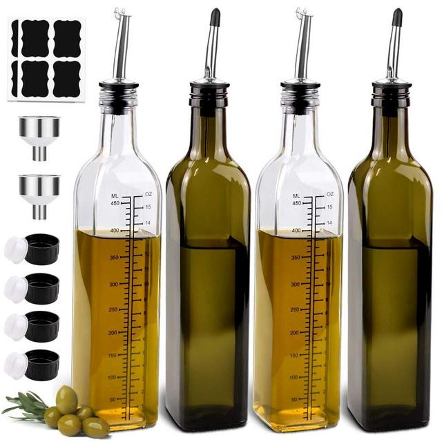 4 Pack 17oz Oliver Oil Dispenser Bottle,Sungwoo,Oil and Vinegar Dispenser Set,Oil Bottles for Kitchen with Pourers and Funnel,Green&Clear
