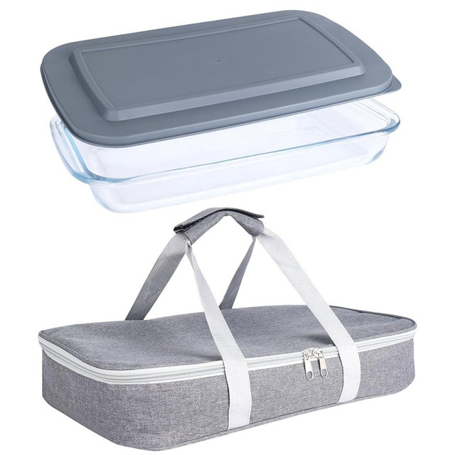 Vitrignis 9x13 Glass Baking Dish With Lid - 3qt Glass Casserole With Carrier Insulated Bag For Hot Or Cold Food - Large Casserole Dish For Oven Potluck Party Picnic Cookouts