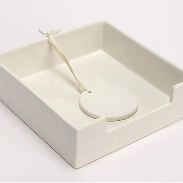 White Ceramic Square Napkin Holder with Weight, Plaza Collection