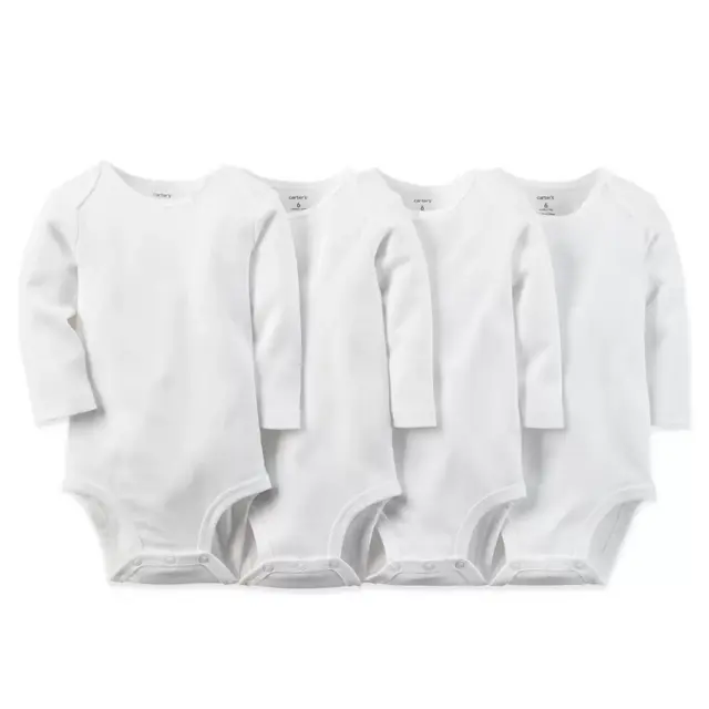 carter's® 4-Pack Size 6 Months White Long Sleeve Bodysuits