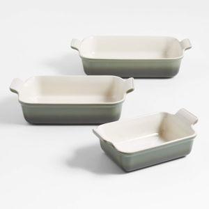 Le Creuset Heritage Thyme Stoneware 3-Piece Rectangular Baking Dishes Set + Reviews | Crate & Barrel