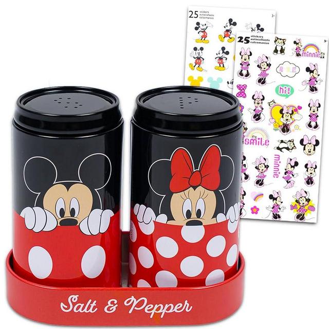 Mickey and Minnie Salt and Pepper Shakers - Disney Kitchen Accessories Bundle with Mickey and Minnie Salt and Pepper Shakers Plus Stickers | Mickey and Minnie Collectibles