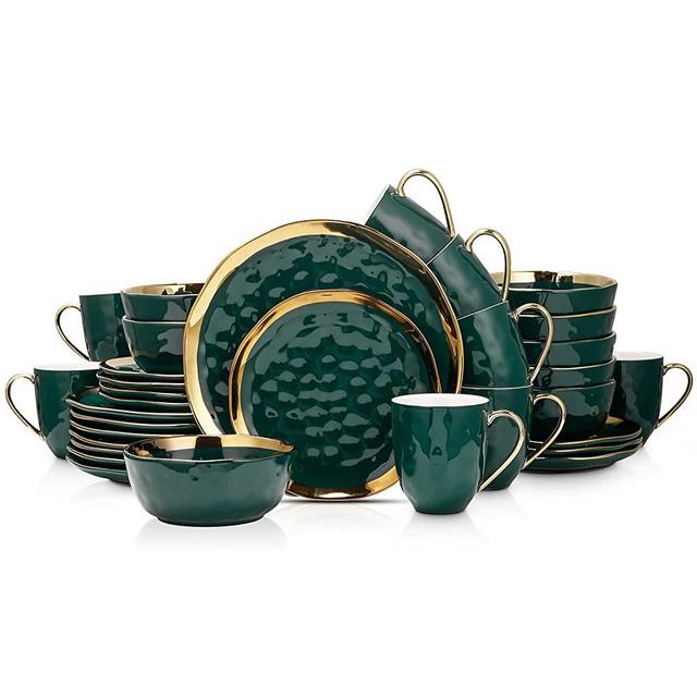 Stone lain Gold Halo Porcelain Dinnerware Set, 32-Piece Service for 8, Green