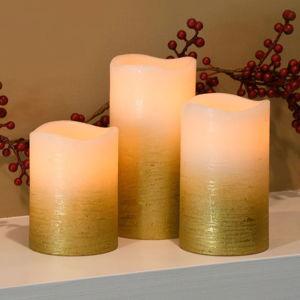 Gold Battery Operated LED Wax Candles - 3 Piece