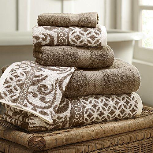 Amrapur Overseas | Trefoil Filigree 6 Piece Reversible Yarn Dyed Jacquard Towel Set (Mocha)