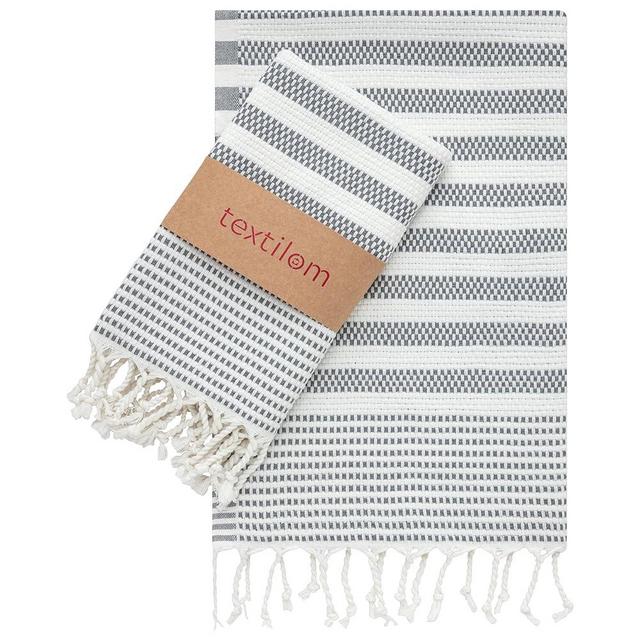 TEXTILOM Turkish Hand Towels for Bathroom Set of 2 I Bathroom Hand Towels & Kitchen Hand Towels & Decorative Hand Towels for Bathroom, Yoga, Gym, Workout, Tea, Face I 18''x40'', Turkish Cotton I-Grey