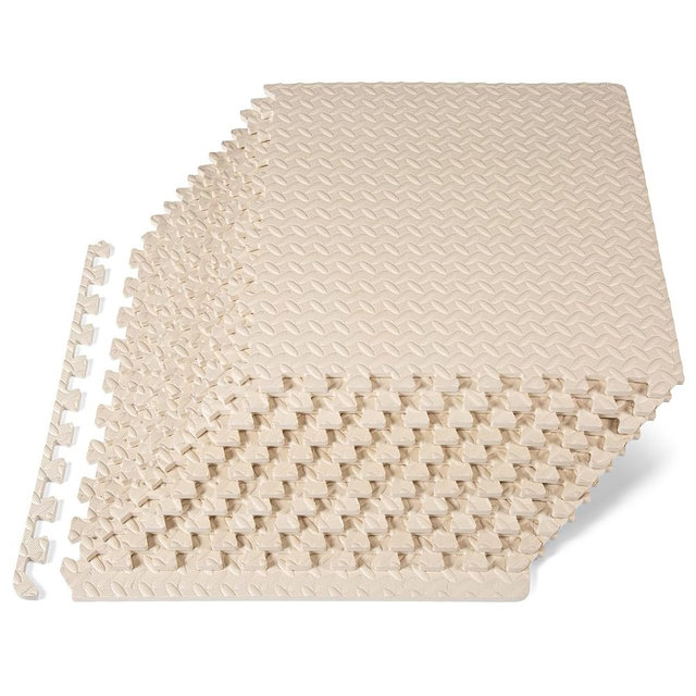 ProsourceFit Exercise Puzzle Mat 1/2-inch, EVA Interlocking Foam Floor Tiles for Home Gym, Workout Equipment, Kids Play Areas, Beige, 48 SQ FT - 12 Tiles