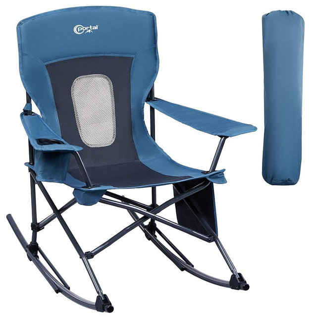 PORTAL Folding Camping Rocking Chair Portable Outdoor Rocker High Back Cup Holder Side Pocket Carry Bag Included, Support 300 lbs