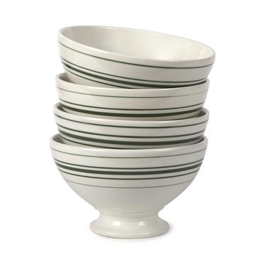 VINTAGE STRIPE AU LAIT BOWLS, HAMPSTEAD GREEN, SET OF 4