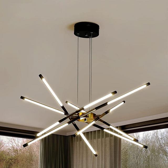 Modern Sputnik Chandelier led Ceiling Light Black Gloden Embedded Installation Pendant Lights Fixed lamp 12 Light Linear Chandelier Combination lamp for Dining Room, Kitchen，Bedroom 3000-6000k