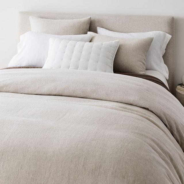 European Flax Linen Mini Waffle Duvet, Full/Queen, Natural Flax