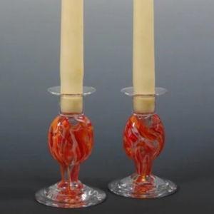 Smash Glass Short Shabbat Candlesticks by Rosetree Glass Studio