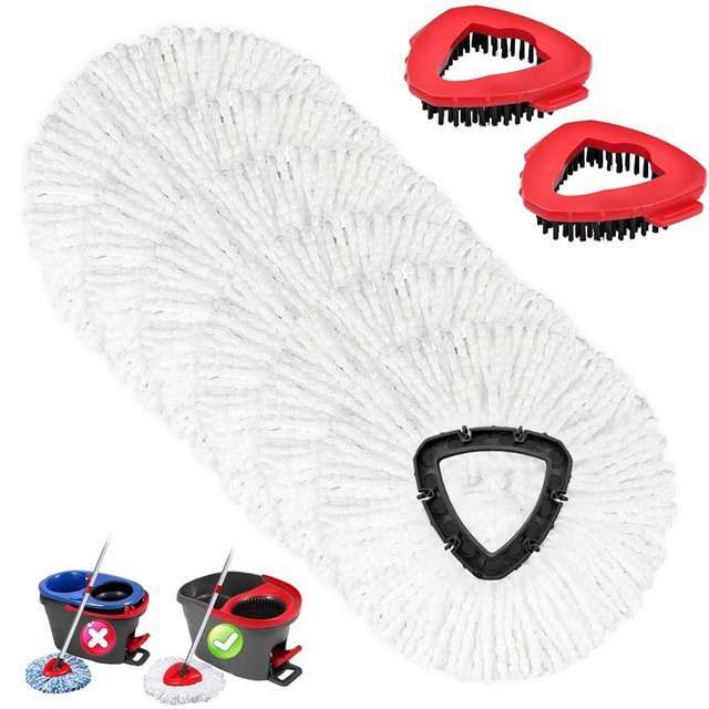 Mop Replacement Heads 6 Pcs & 2 Scrub Brushes Combo for Ocedar Easywring 1-Tank System,Microfiber Spin Mop Replacement Head,Machine Washable for Bathroom,Kitchen,Tub and Tile Cleaning