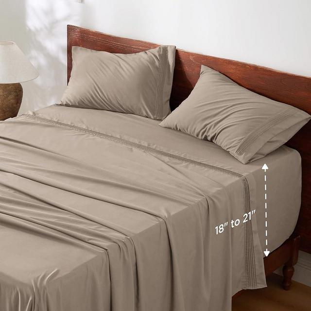 Bedsure Deep Pocket King Sheets Set - Fits Mattresses Up to 21" Thick, 4 Piece Air Mattress Sheets with Deep Pocket, Moisture Wicking Soft Cooling Bedding Sheets & Pillowcases, Taupe
