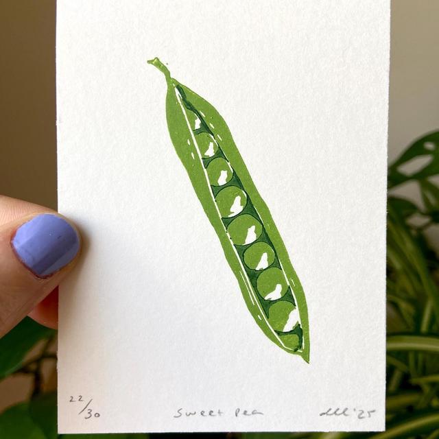 Sweet Pea Block Print | Farmers Market | Vegetable Print | Produce Linocut Print | English Pea Linocut | Food Art | Kitchen Art