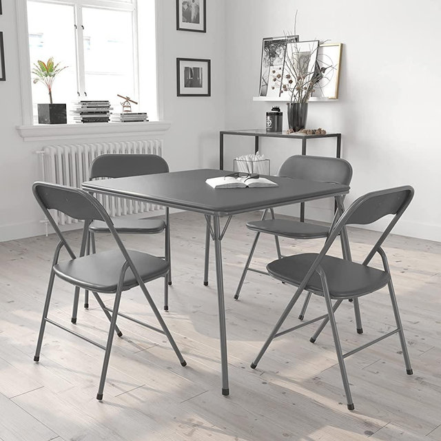 EMMA + OLIVER 5 Piece Gray Folding Game Room Card Table and Chair Set