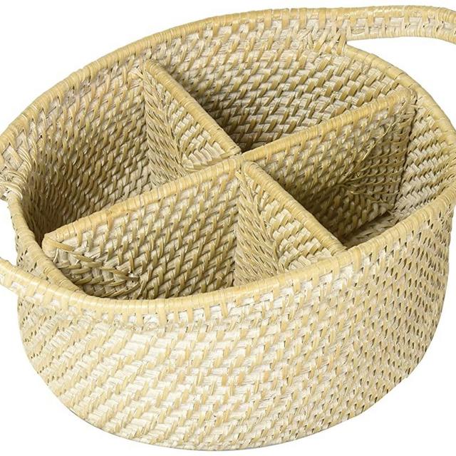 Kouboo 1020056 Laguna Oval Rattan Utensil Caddy, White Wash