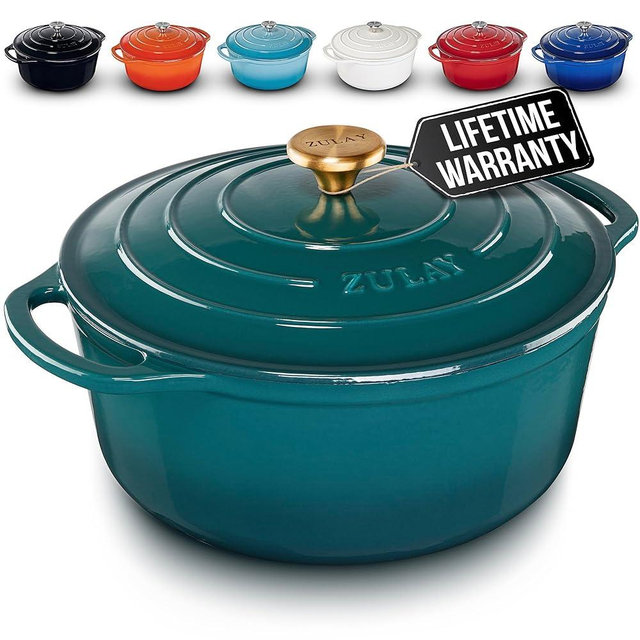 Zulay Kitchen 6 Quart Enameled Cast Iron Dutch Oven with Lid – Premium Durability & Oven Safe up to 500°F – Heavy Duty Cookware Perfect for Bread Baking, Stews, Braising & Roasting – Emerald