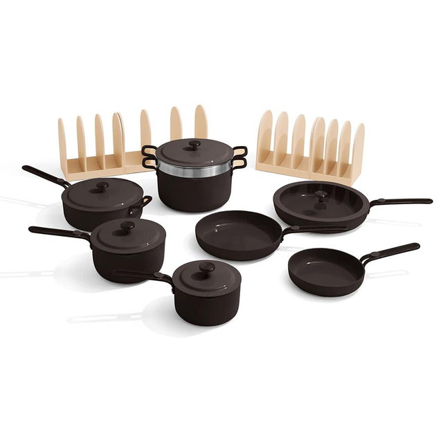 Our Place 17-Piece Essentials Complete Cookware Set - Ceramic Fry Pans, Saucepans, Sauté Pan, Stock Pot, Strainer Basket & Modular Storage | Thermakind™ Nonstick, Oven Safe up to 450°F | Char