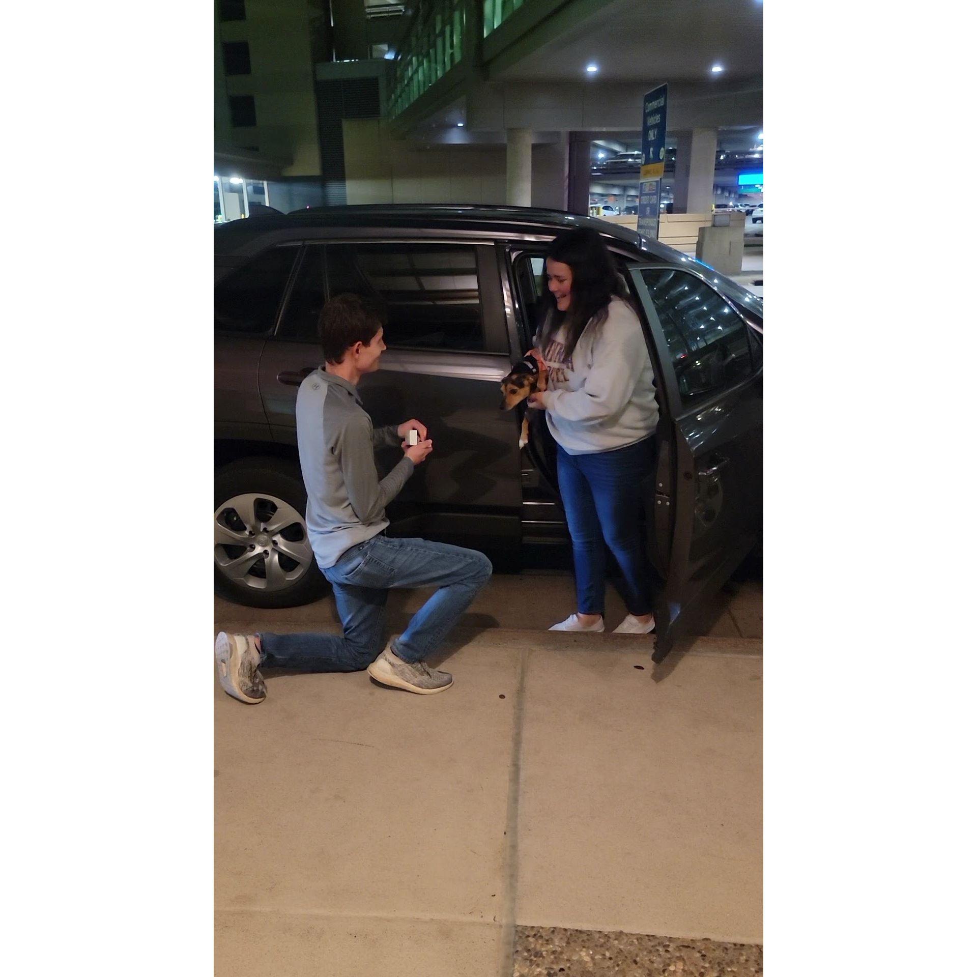 October 2023 Matt proposed at MSP Terminal 2, where we have done many drop off and pick ups over the years!

Special shoutout to our photographer Erin for capturing the surprise!