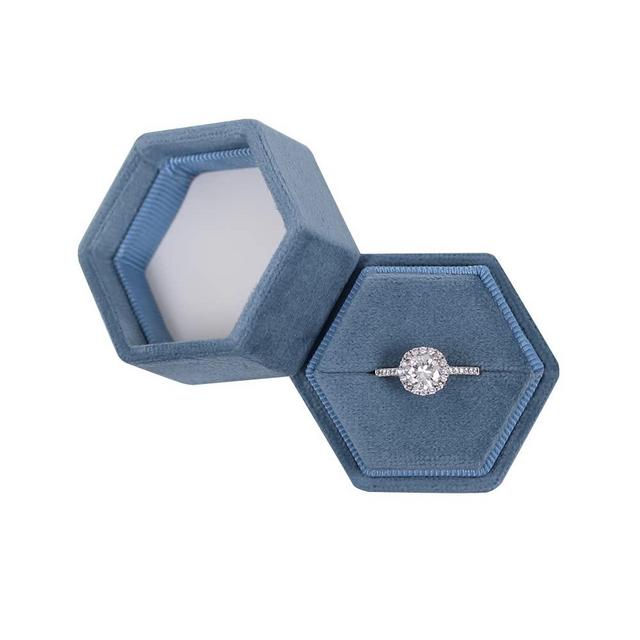 Hexagon Velvet Jewelry Single Slot Ring Box Engagement Wedding Box Keepsake Box Bridal Photo Ring