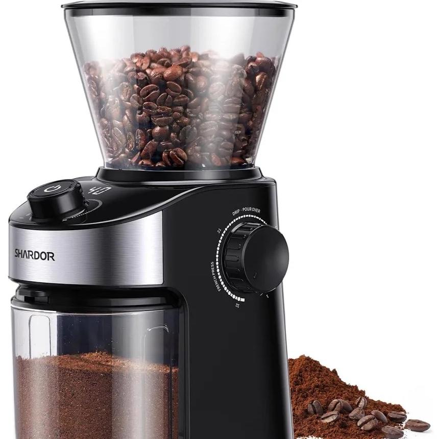 SHARDOR Electric Burr Coffee Grinder for Home Use, Coffee Bean Grinder for 32 Grind Settings, 40-Second Adjustable Timer, One-Touch Start & Cleaning Button, Black