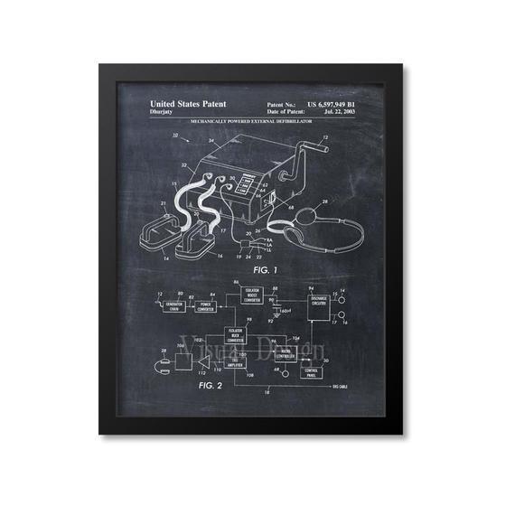 Defibrillator Patent Art Print - Vintage, 16x20