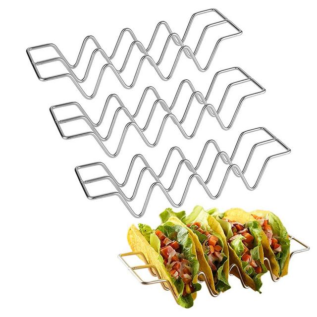 Taco Holders set of 3,Stainless Steel Taco Shell Holder Stand,Taco Tray Plates for Taco Bar Gifts Accessories,Holds 4 Tacos Each,Oven Safe for Baking, Dishwa sher and Grill Safe