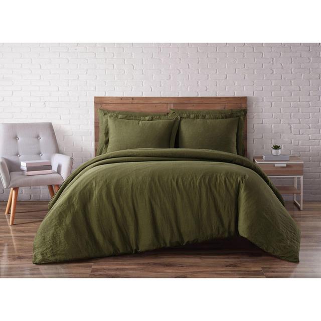 Brooklyn Loom Linen 3-Piece King Duvet Set in Olive Green