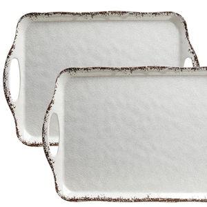 LEHAHA Vintage White Large Serving Tray with Handles, Set of 2