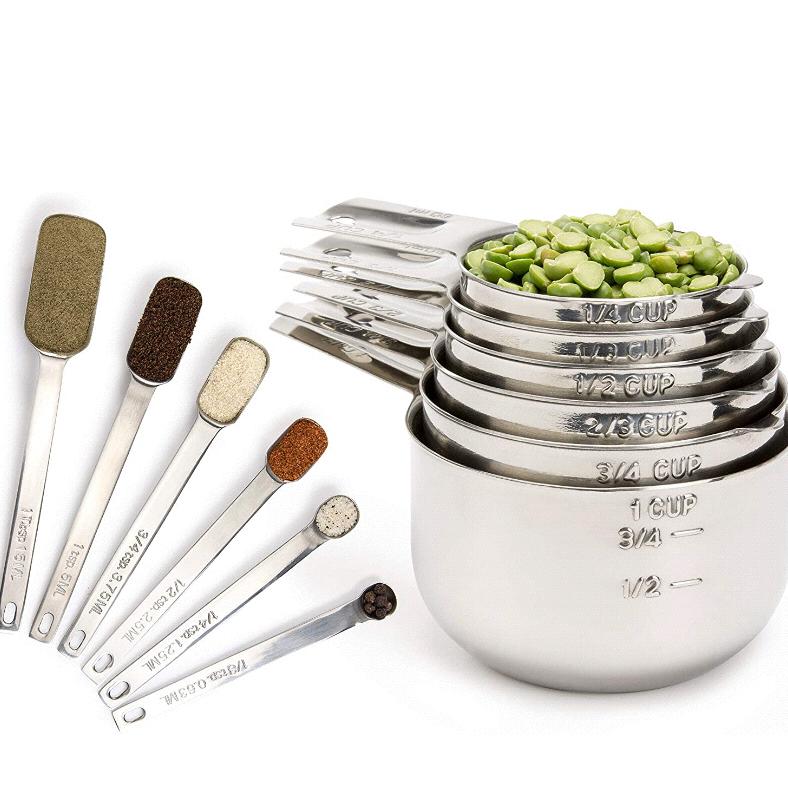 Simply Gourmet Measuring Cups and Measuring Spoons Set. Includes 12 Stainless Steel Measuring Cups and Spoons. Liquid Measuring Cup or Dry Measuring Cup Set. Stainless Measuring Cups, Nesting Cups