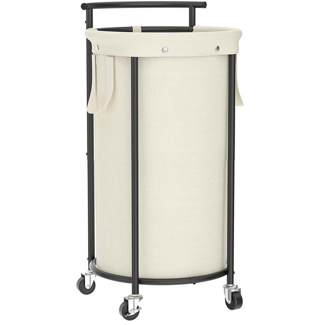 Chrislley 110L Laundry Hamper with Wheels,Rolling Laundry Basket with Removable Bag,Round Iron Laundry Cart with Steel Frame and Handle,Dirty Clothes Hamper Organizer for Dorm,Laundry Room(Beige)