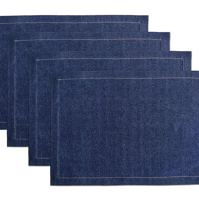 Craftbot Denim Table Linen - Cloth Placemats Set of 4 - Cotton Jeans Fabric Table Mats - Blue Washable Kitchen Table Mats