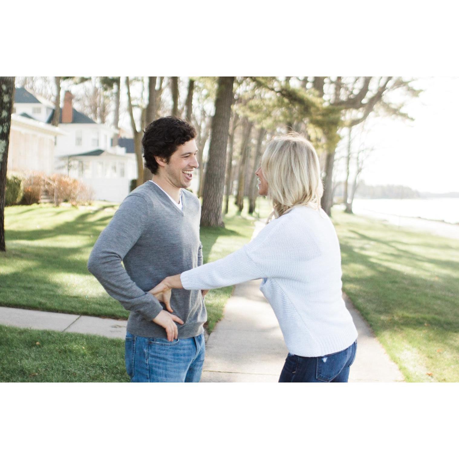 Us trying to take our engagement photos!
