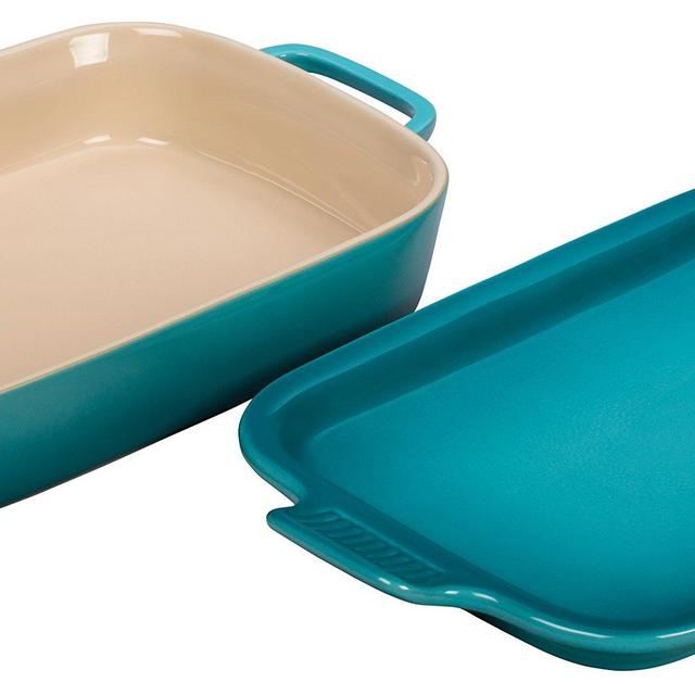 Le Creuset Stoneware Rectangular Dish with Platter Lid, 14 3/4" x 9" x 2 1/2", Caribbean