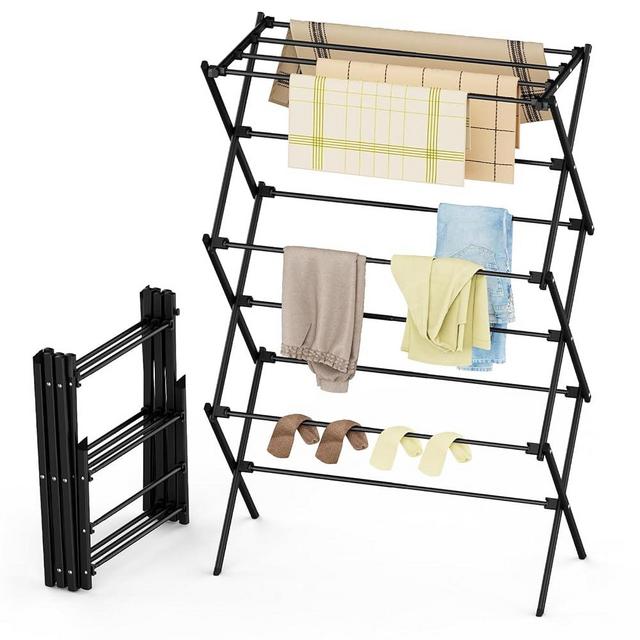 FILROUG Drying Rack Clothing, 3-Tier Clothes Drying Rack Foldable, Antirust Laundry Drying Rack Collapsible Use for Indoor & Outdoor, 11.8" D x 34.6" W x 35.4" H, Black