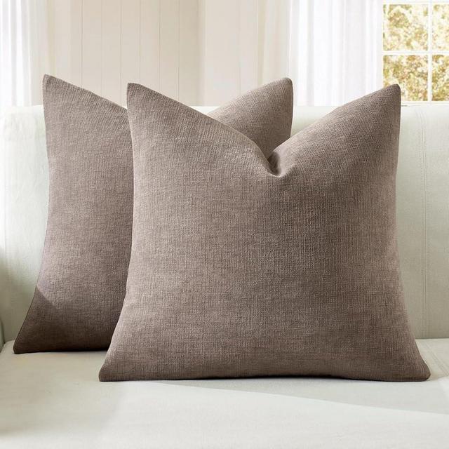 MIULEE Brown Couch Pillow Covers 18x18 Inch, Set of 2 Soft Chenille Decorative Throw Pillow Covers Farmhouse for Sofa Living Room Bed