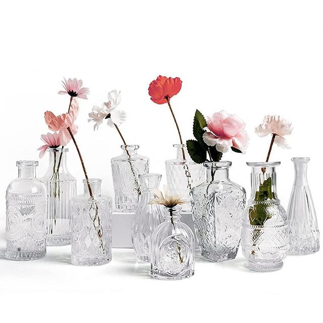 Bud Vases in Bulk - Glass Bud Vase Set, Small Glass Vases for Flowers, Bud Vases for Centerpieces, Cute Vintage Vase for Rustic Wedding Decor, Home Table Flower Decoration