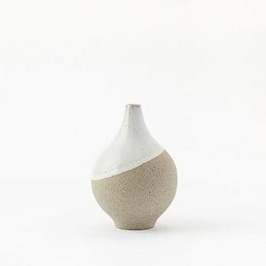 Half-Dipped Stoneware Vase, Grey/White, Small Bulb, 6"