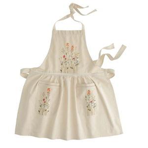 Natural Embroidered Floral Apron with Lace Trim - World Market