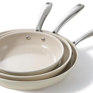 Redchef Nonstick Frying Pans Set, Ceramic Pan Skillet, Non Toxic Pans for Cooking, 8" 9.5" 11" Ceramic Frying Pan Set PFAS & PTFE & PFOA Free with Stay Cool Handle, Dishwasher & Oven Safe, Beige White