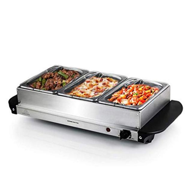 1.5 Qt. Silver Stainless Steel Electric Buffet Server Tray Warming Pans with Adjustable Temperature Control