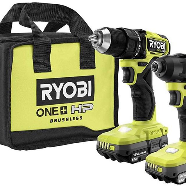 Ryobi ONE+ HP 18V Brushless Cordless Compact 1/2 in. Drill and Impact Driver Kit with (2) 1.5 Ah Batteries, Charger and Bag