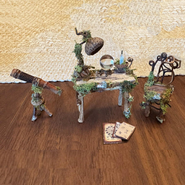 Fairy Astronomer, Fairy Telescope, Fairy Chair, Fairy Desk, Fairy Furniture, Astronomy Miniature